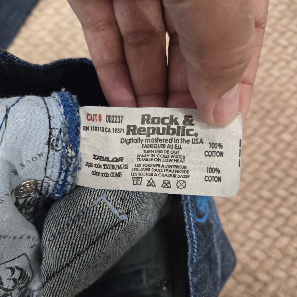 Rock & Republic Taylor Jeans Mens 34 Dark Wash Bootcut Embroidered Flap Pocket - Picture 11 of 13
